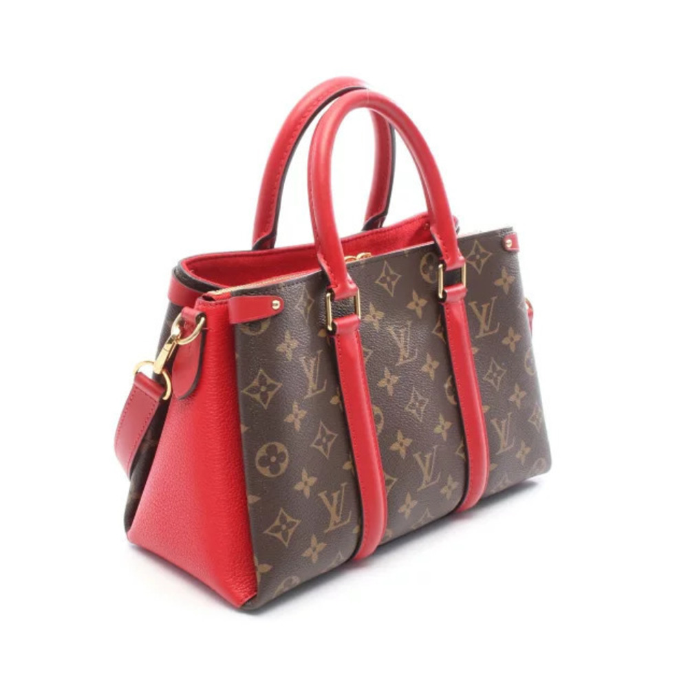 Louis Vuitton NV Handbag Soufflot Monogram Brown Leather Canvas Red Brown Red